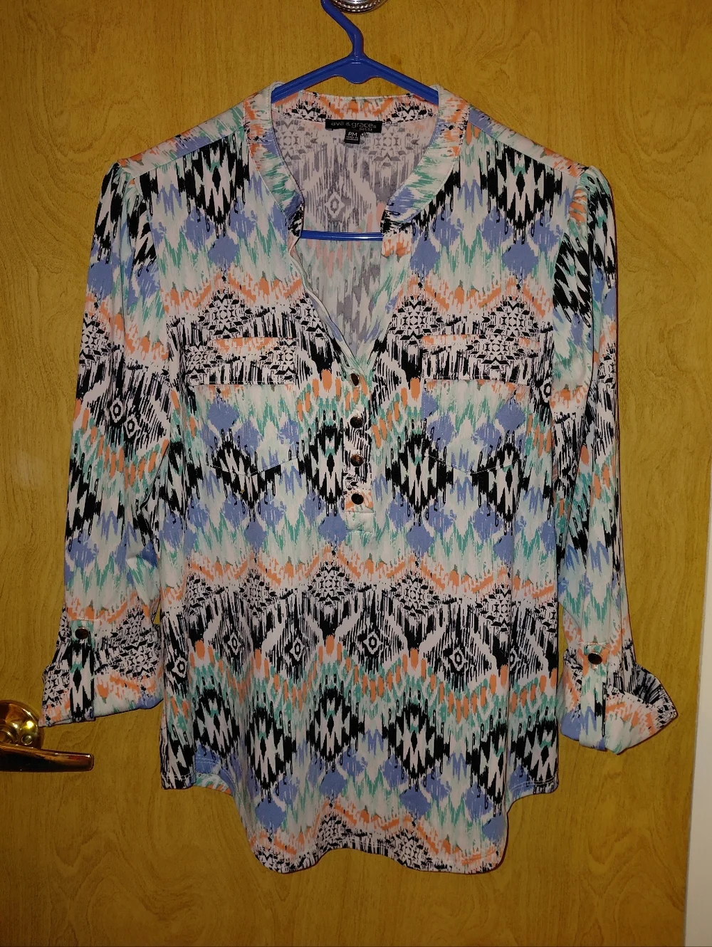 Ava & Grace Multicolor Aztec-Pattern Button Front Tunic - Picture 1 of 4